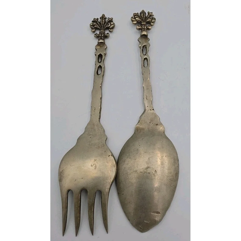 Vintage Italian 6 Piece Serving Set Lions Holding Scepter Brass Gothic Italy